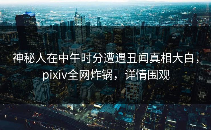神秘人在中午时分遭遇丑闻真相大白，pixiv全网炸锅，详情围观
