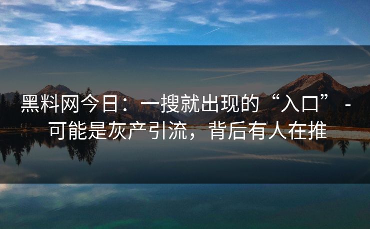 黑料网今日：一搜就出现的“入口” - 可能是灰产引流，背后有人在推